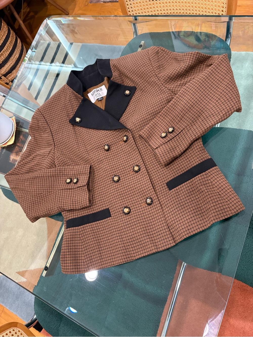 vintage Kasper A.S.L. petite plaid houndstooth blazer